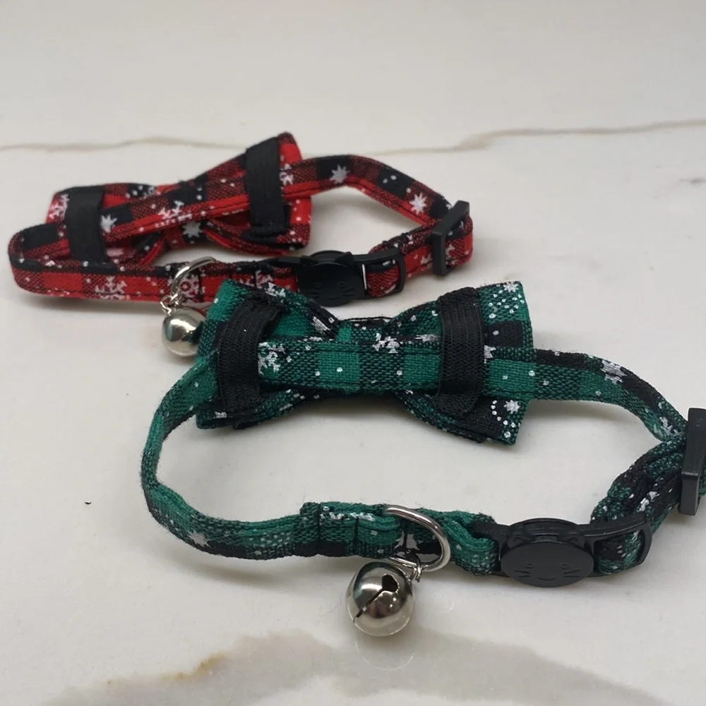Bowtie Kitty Christmas collars snowflakes plaid bells new
